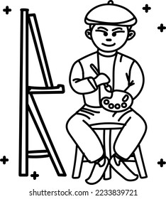 Painter or painting artist  hand drawn icon vector design