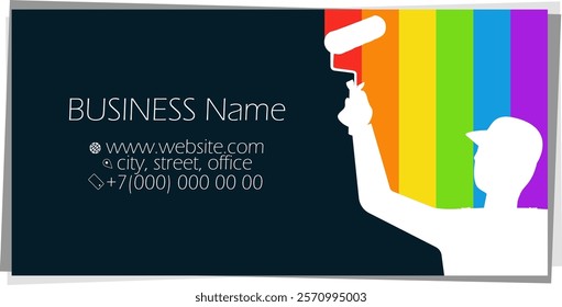 Painter painting with colored paint, business card template