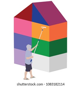 Painter painting house at work vector silhouette illustration isolated on white background..