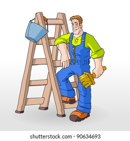 Painter Painting With Ladder