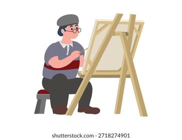 Pintura de pintor sobre lienzo. Ilustración plana simple.