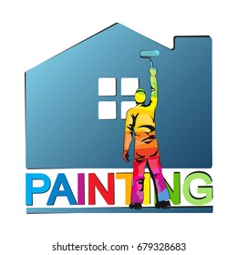 Painter paints house vector illustration for business