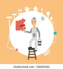 painter paints the wall illustration