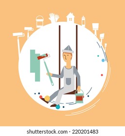 painter paints the wall illustration