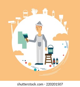 painter paints the wall illustration