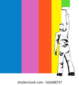 Painter paints the wall roller different colors vector