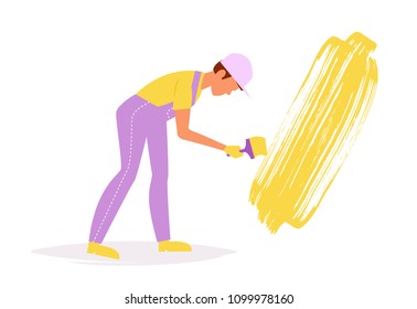 Painter paints the wall Vector. Cartoon. Isolated art on white background. Flat
