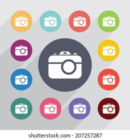 painter palette , flat icons set. Round colorful buttons. Vector