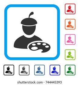 Painter With Palette icon. Flat grey pictogram symbol in a blue rounded frame. Black, gray, green, blue, red, orange color variants of Painter With Palette vector. Designed for web and app interfaces.