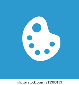 painter palette icon, isolated, white on the blue background. Exclusive Symbols 