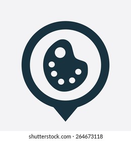 painter palette icon map pin on white background 