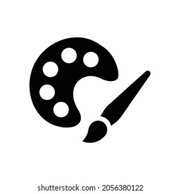 Painter palette and paint brush icon. Simple solid style. Paint artist, easel, art, watercolor, flat, black, drawing, creativity concept. Vector illustration isolated on white background. EPS 10