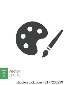 Painter palette and paint brush icon. Simple solid style. Paint artist, easel, art, watercolor, flat, black, drawing, creativity concept. Vector illustration isolated on white background. EPS 10