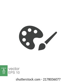 Painter palette and paint brush icon. Simple solid style. Paint artist, easel, art, watercolor, flat, black, drawing, creativity concept. Vector illustration isolated on white background. EPS 10