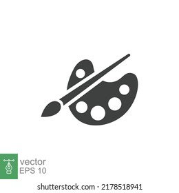 Painter palette and paint brush icon. Simple solid style. Paint artist, easel, art, watercolor, flat, black, drawing, creativity concept. Vector illustration isolated on white background. EPS 10