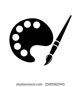 Painter palette and paint brush icon vector. Palette icon, Art icon, vector illustration. Palette paintbrush black drawing icon vector.