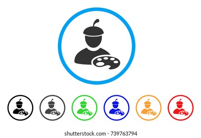 Painter With Palette rounded icon. Style is a flat grey symbol inside light blue circle with additional colored versions. Painter With Palette vector designed for web and software interfaces.