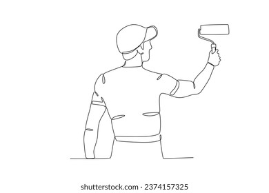 A painter renovates the room by painting the walls. Painter one-line drawing