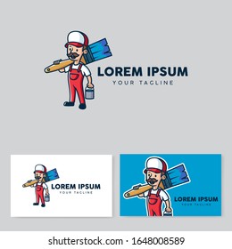 Painter retro style mascot cartoon logo, vector illustration, business card template