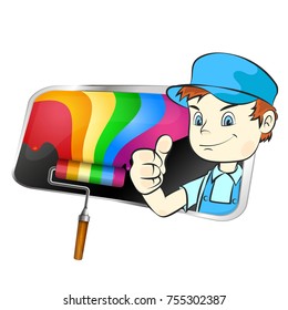 Painter with roller for coloring symbol