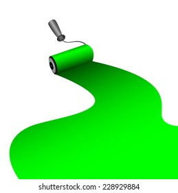 painter roller dyes  the paint of green color,  vector  illustration