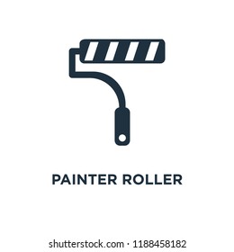 Painter Roller icon. Black filled vector illustration. Painter Roller symbol on white background. Can be used in web and mobile.