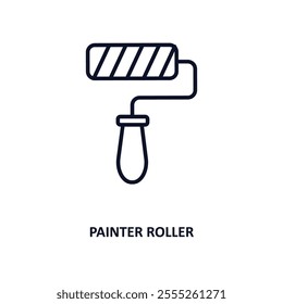 painter roller outline icon.  Thin line icon from construction tools collection. Editable vector isolated on white background