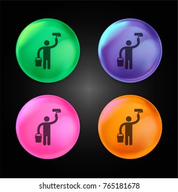 Painter with roller and paint bucket crystal ball design icon in green - blue - pink and orange.