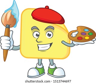 Painter rounded sticker paper cartoon with mascot