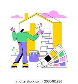 Painter Services Abstract Concept Vector Illustration. Residential And Commercial Painting Contractor, Interior And Exterior House Renovation, Decorative Finish, Color Sampling Abstract Metaphor.