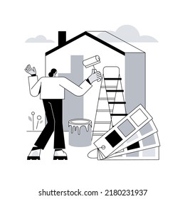 Painter Services Abstract Concept Vector Illustration. Residential And Commercial Painting Contractor, Interior And Exterior House Renovation, Decorative Finish, Color Sampling Abstract Metaphor.