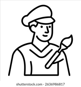 Painter shown in continuous line art drawing style representing artistic emotion and creative expression through a single line minimalist design for modern illustration themes