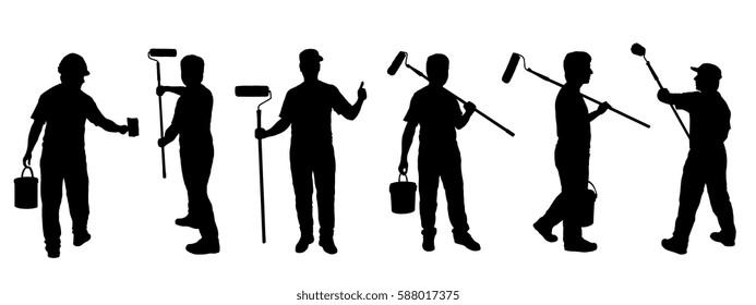 painter silhouettes on the white background