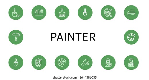 painter simple icons set. Contains such icons as Brush, Painting tools, Trowel, Paint bucket, Painting, Palette, Paint brush, Artist, Roller, can be used for web, mobile and logo