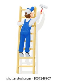 Painter Stairs Paint Wall Cartoon Character Stock Vector (Royalty Free ...