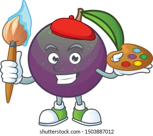 Painter star apple cartoon character with mascot