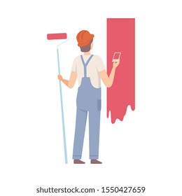 Painter Swatches Paint With Renewed Wall Flat Vector Illustration