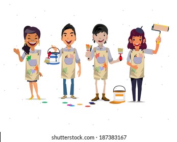 Painter team - vector illustration