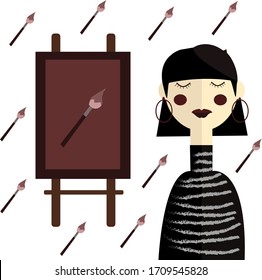 The painter that painted her brush in the canvas