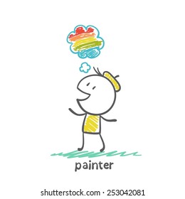 painter thinks of the rainbow illustration