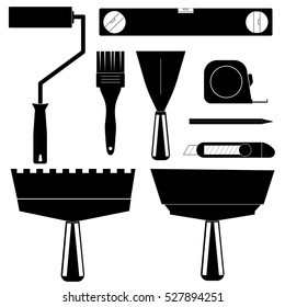 Painter tools, construction, repair tools flat icon set. 