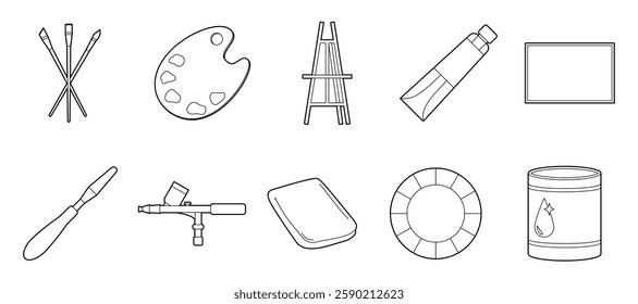 Painter tools and equipment vector set illustration