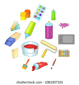 Painter tools icons set. Cartoon illustration of 16 Painter tools vector icons for web