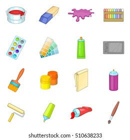 Painter tools icons set. Cartoon illustration of 16 Painter tools vector icons for web