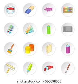Painter tools icons set. Cartoon illustration of 16 Painter tools vector icons for web