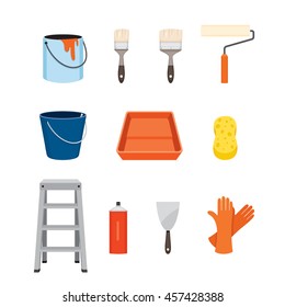 Painter Tools Objects Icons Set, Equipment, Profession, Occupation, Worker, Job, Duty