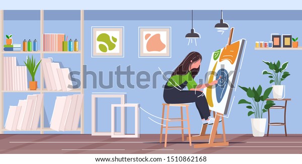 Painter Using Paintbrush Palette Woman Artist Stock Vector (Royalty ...