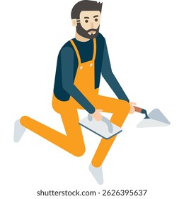 Painter vector plasterer icon builder with trowel
