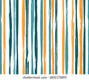 Painter vertical stripes vector seamless pattern. Grunge paintbrush texture. Freehand hipster painting seamless wallpaper ornament. Brush stroke stripes grunge pattern for textile print.