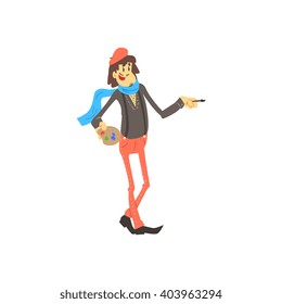 Painter Wearing A Beret  Cute Cartoon Style Flat Vector Illustration On White Background